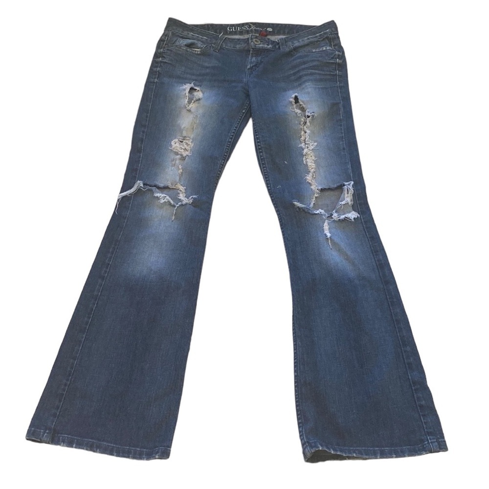 GUESS Jeans Foxy Flare - Flare Leg Size 30 Stretch Distress Cotton Machine Wash